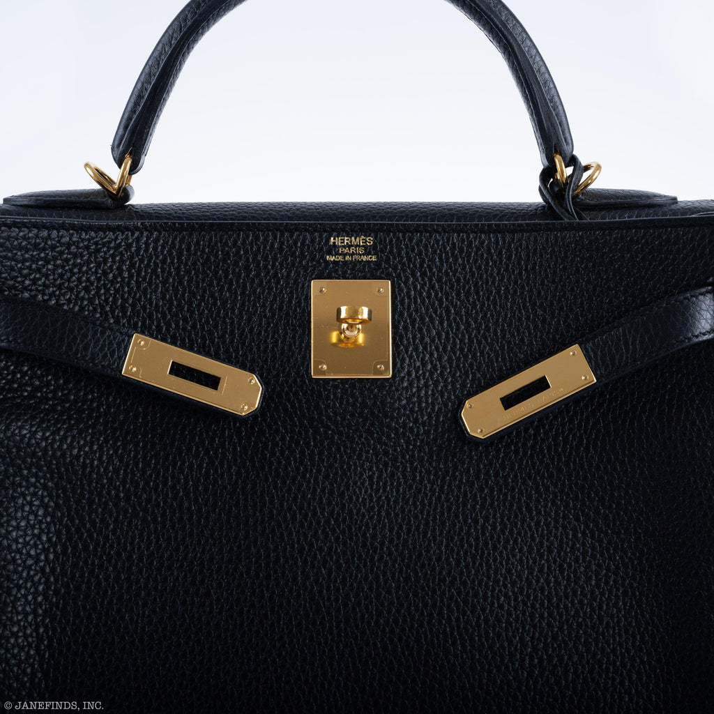 Hermes Kelly 32 Black Togo Gold Hardware