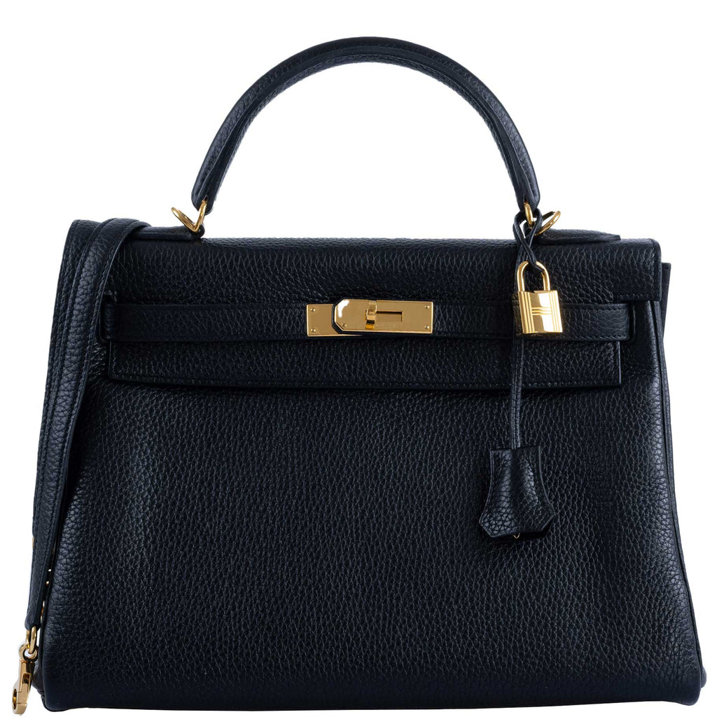 Hermes Kelly 32 Black Togo Gold Hardware
