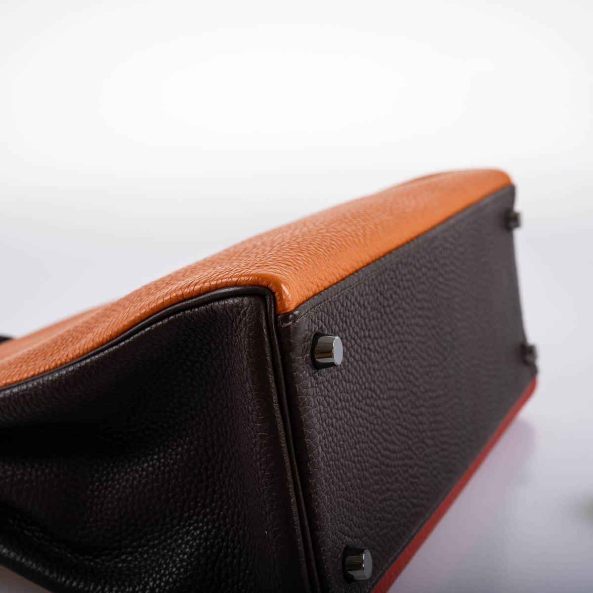 Hermes Kelly 32 Retourne Orange H, Rouge Vif & Ebene Togo with Ruthenium Hardware