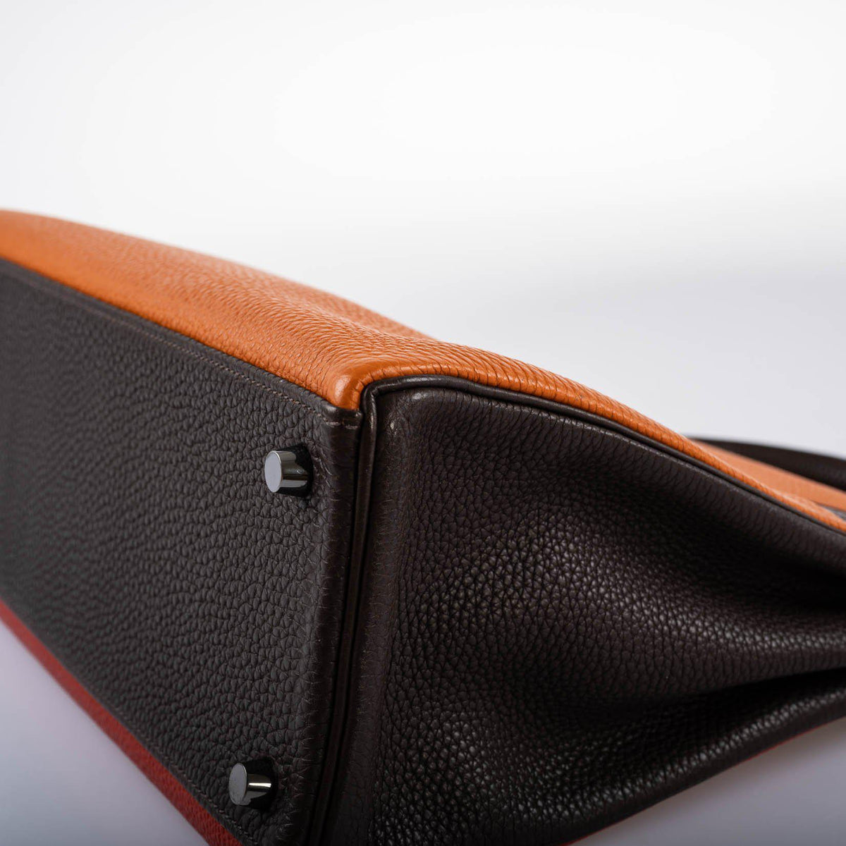 Hermes Kelly 32 Retourne Orange H, Rouge Vif & Ebene Togo with Ruthenium Hardware