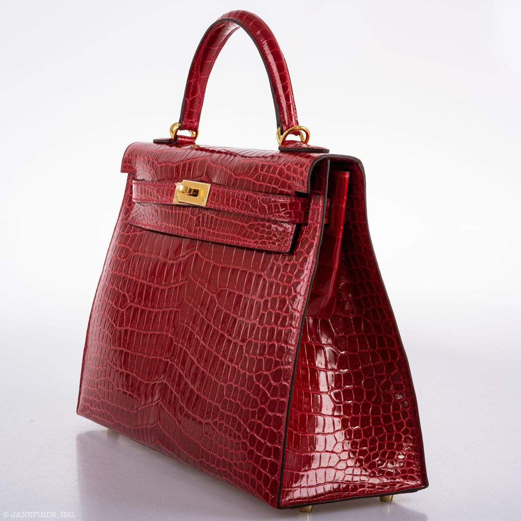 Hermes Kelly 32 Sellier Braise Porosus Crocodile Gold Hardware