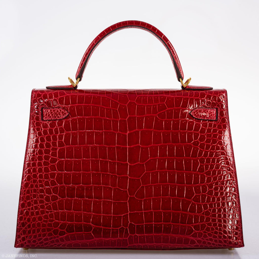 Hermes Kelly 32 Sellier Braise Porosus Crocodile Gold Hardware