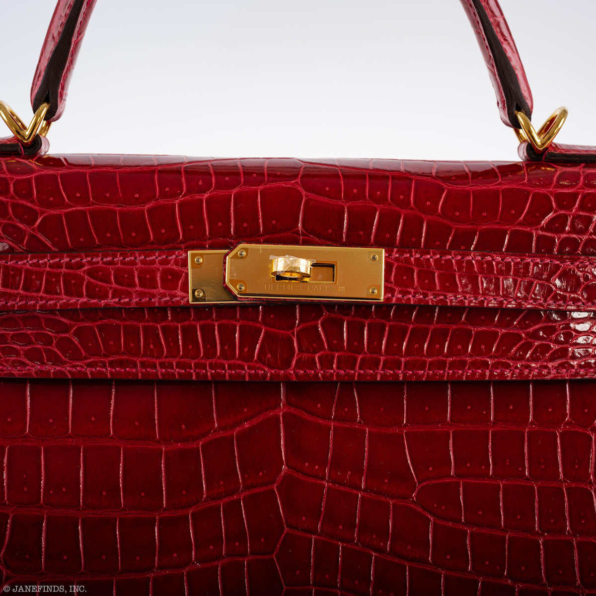 Hermes Kelly 32 Sellier Braise Porosus Crocodile Gold Hardware