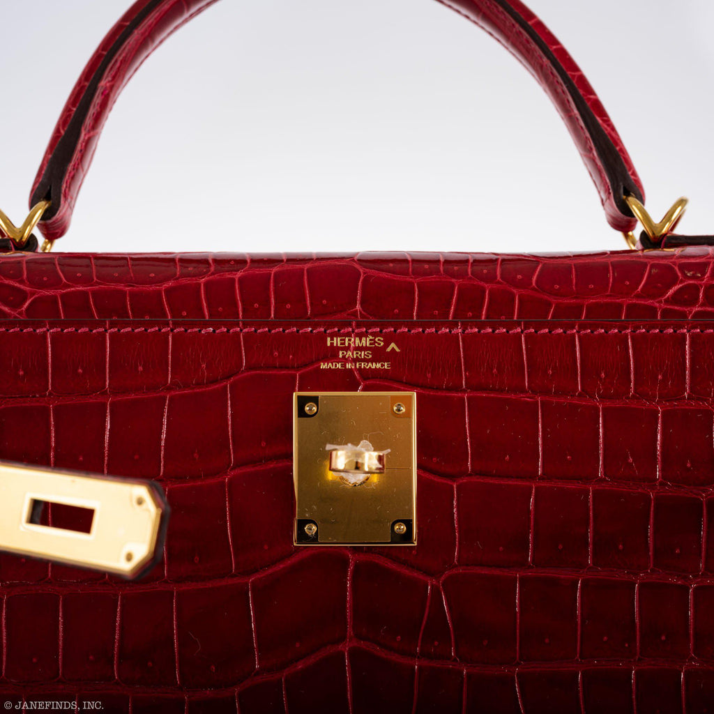 Hermes Kelly 32 Sellier Braise Porosus Crocodile Gold Hardware