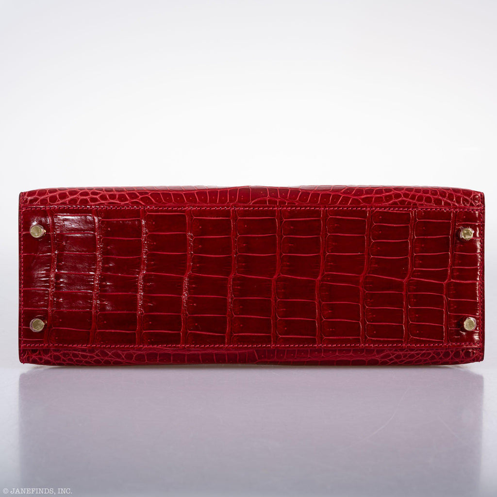 Hermes Kelly 32 Sellier Braise Porosus Crocodile Gold Hardware