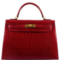 Hermes Kelly 32 Sellier Braise Porosus Crocodile Gold Hardware