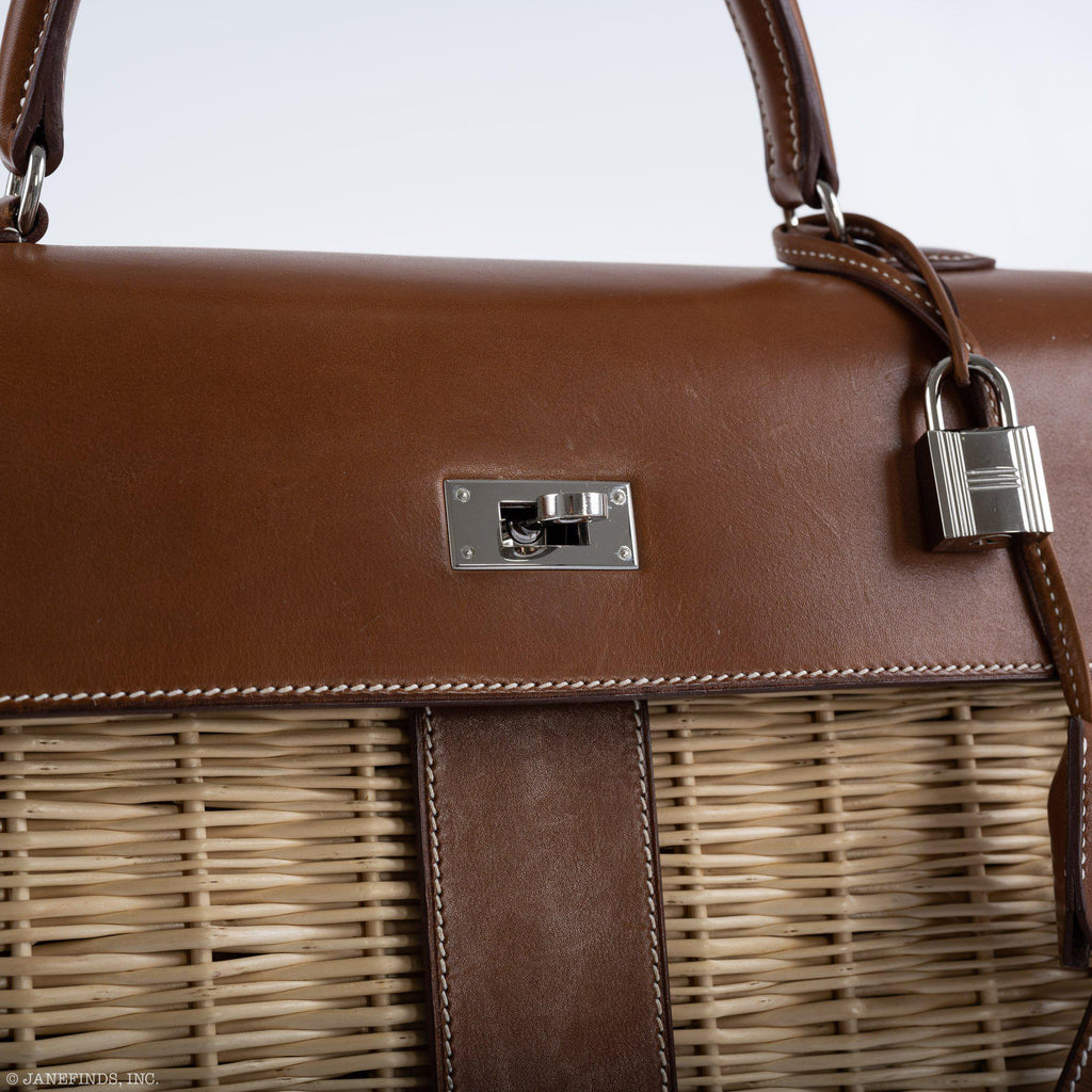 Hermes Kelly 35 Picnic, Wicker & Barenia leather Palladium Hardware