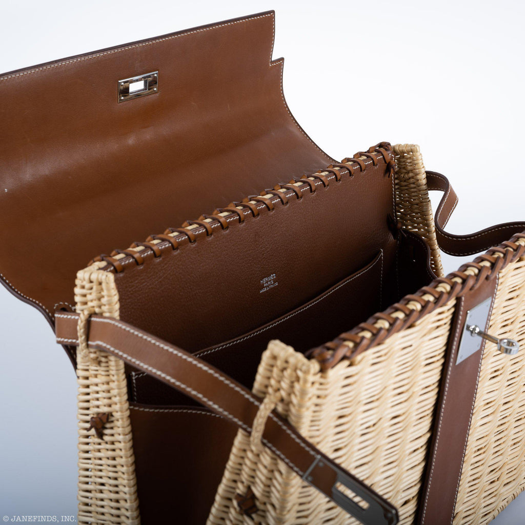 Hermes Kelly 35 Picnic, Wicker & Barenia leather Palladium Hardware