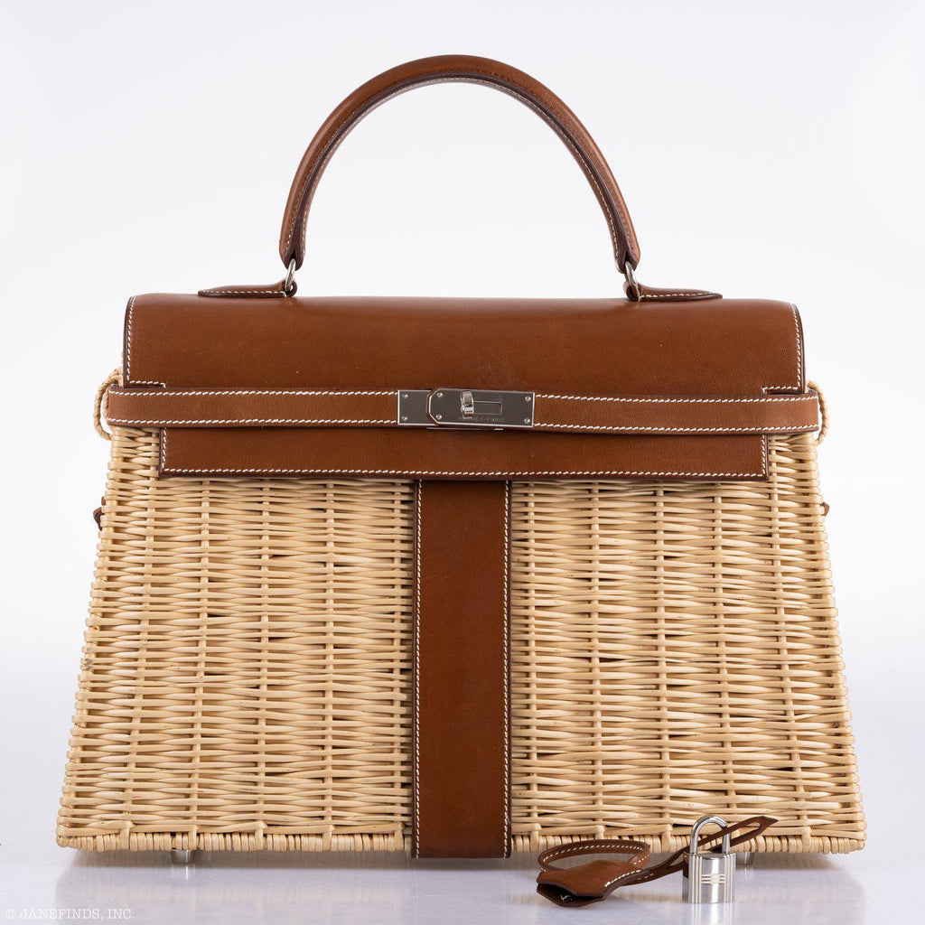 Hermes Kelly 35 Picnic, Wicker & Barenia leather Palladium Hardware