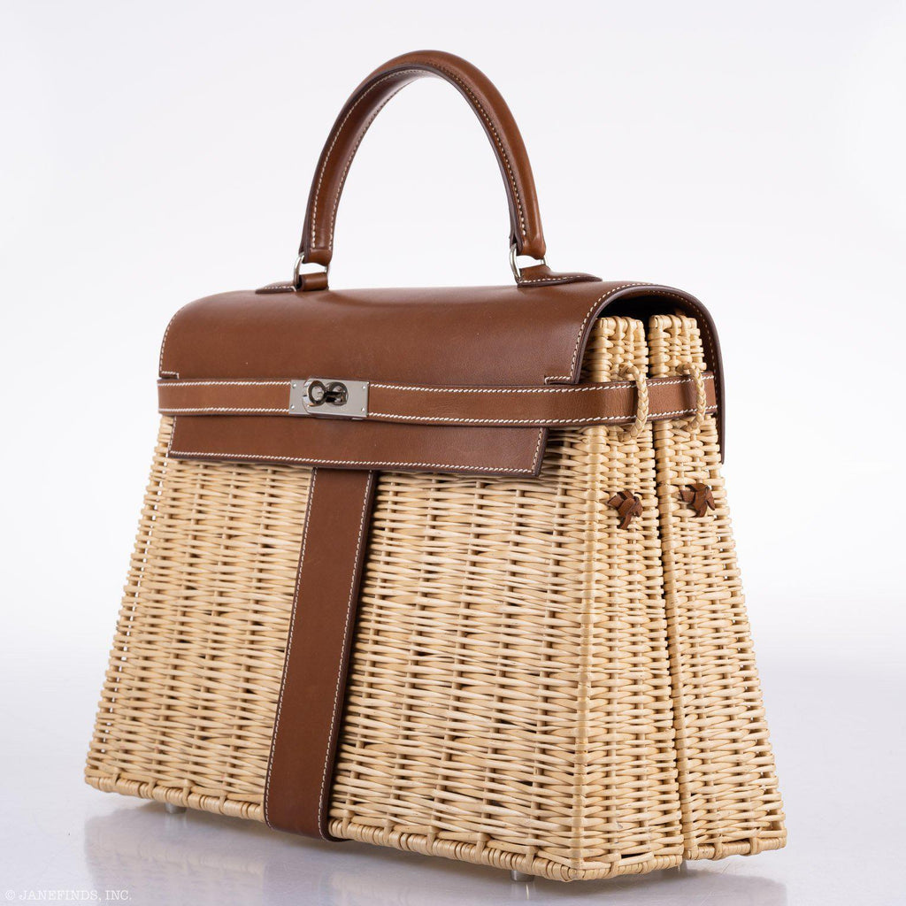 Hermes Kelly 35 Picnic, Wicker & Barenia leather Palladium Hardware