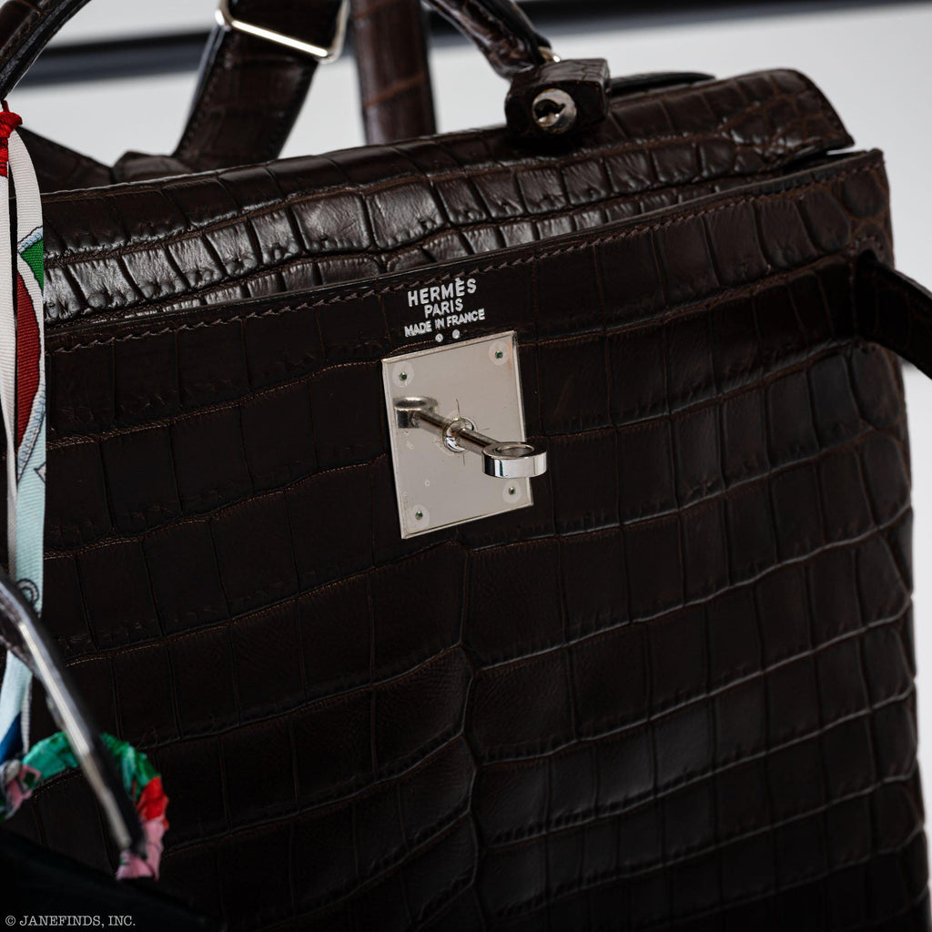 Hermes Kelly Ado 27 Matte Havane Nilo Crocodile with Palladium Hardware