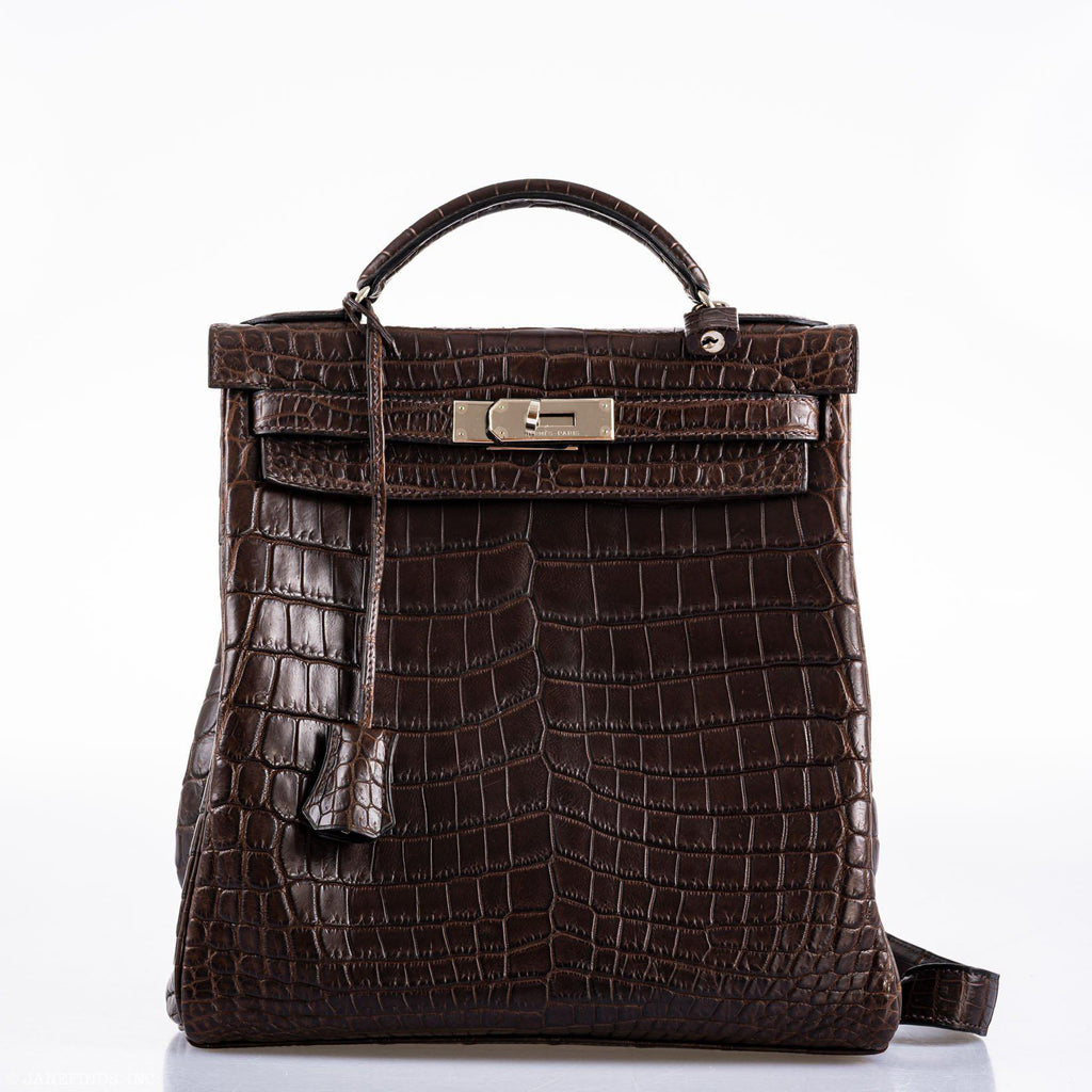 Hermes Kelly Ado 27 Matte Havane Nilo Crocodile with Palladium Hardware