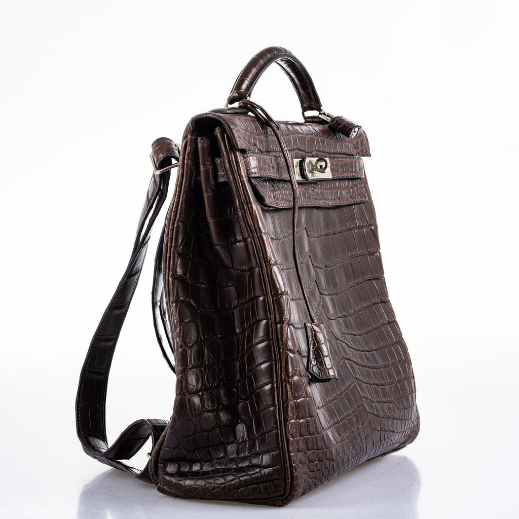 Hermes Kelly Ado 27 Matte Havane Nilo Crocodile with Palladium Hardware