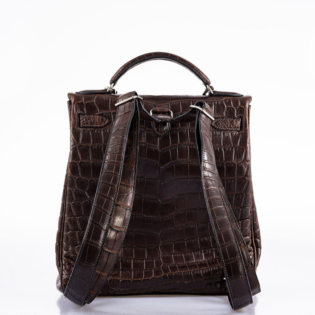 Hermes Kelly Ado 27 Matte Havane Nilo Crocodile with Palladium Hardware
