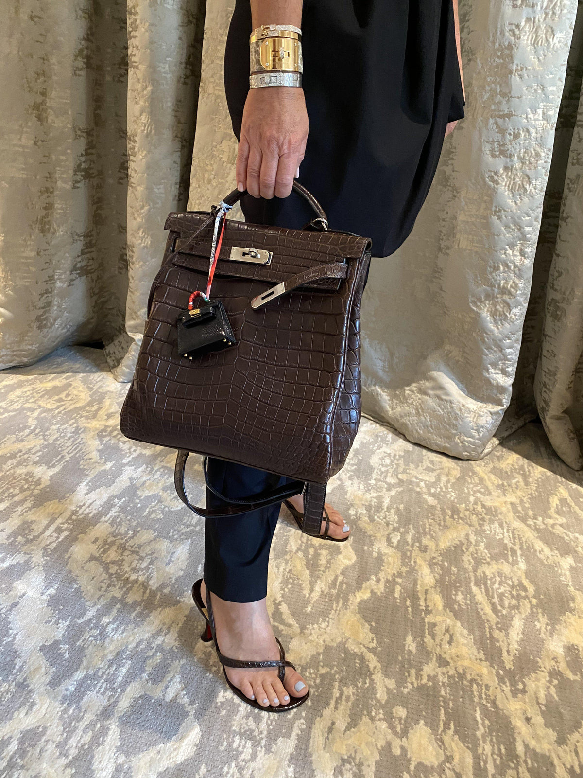Hermes Kelly Ado 27 Matte Havane Nilo Crocodile with Palladium Hardware