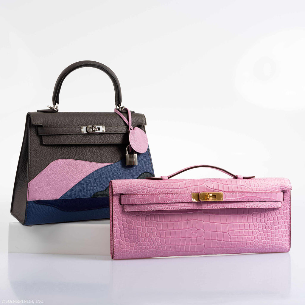 Hermes Kelly Cut Pochette 5P Bubblegum Pink Matte Porosus Crocodile Gold Hardware
