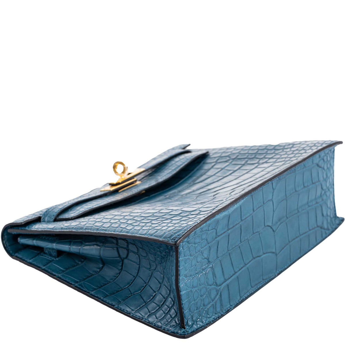 Hermes Kelly Danse Blue Colvert Matte Alligator with Gold Hardware