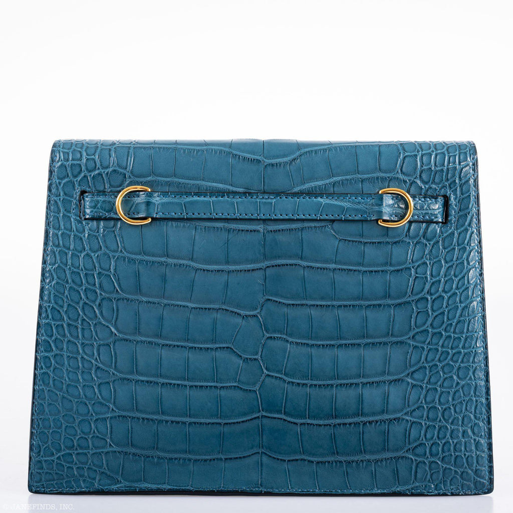 Hermes Kelly Danse Blue Colvert Matte Alligator with Gold Hardware