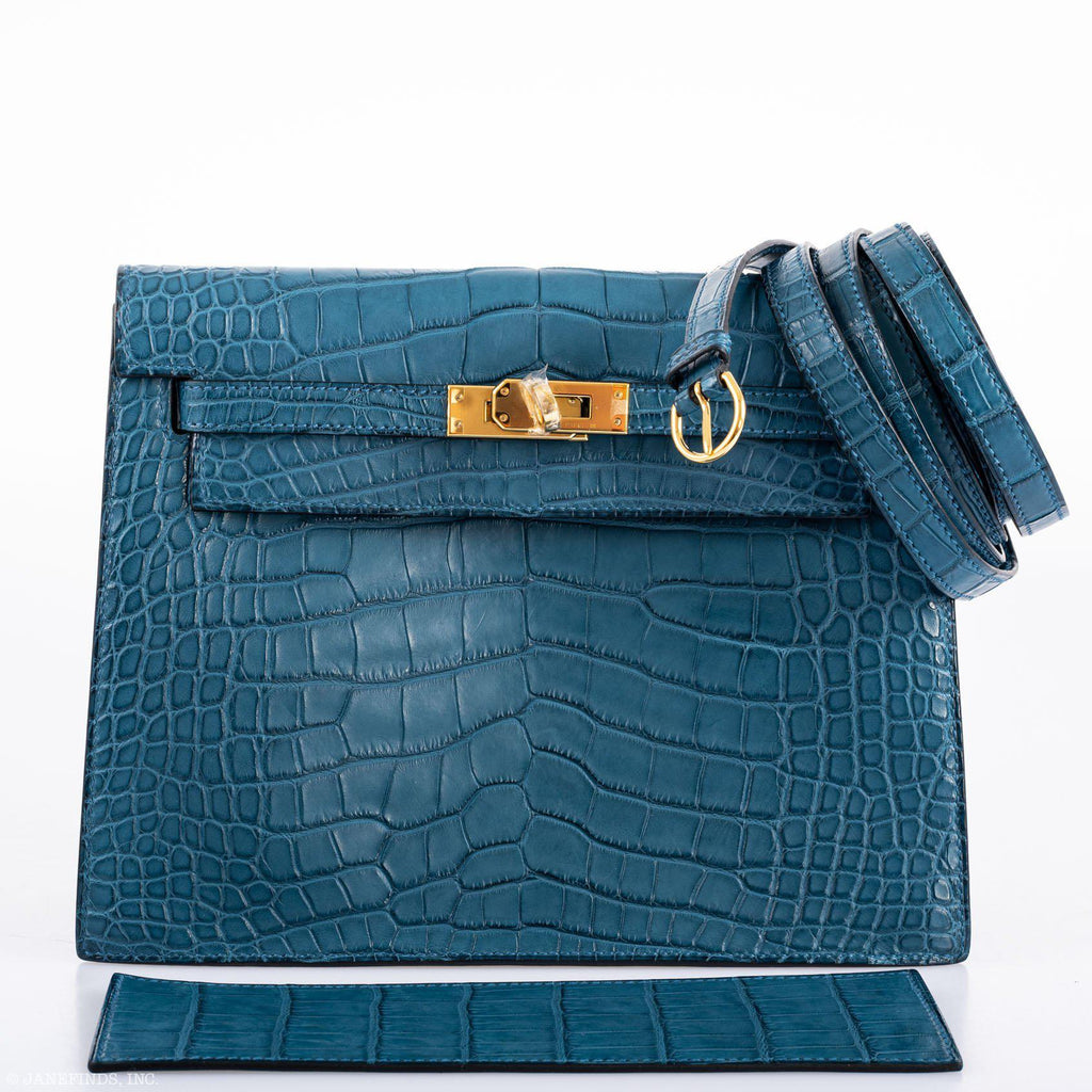 Hermes Kelly Danse Blue Colvert Matte Alligator with Gold Hardware