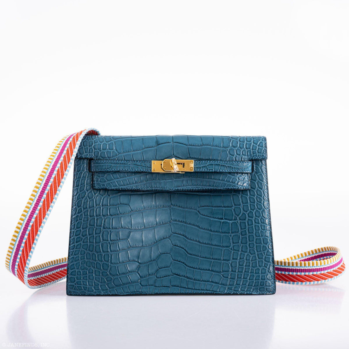 Hermes Kelly Danse Blue Colvert Matte Alligator with Gold Hardware