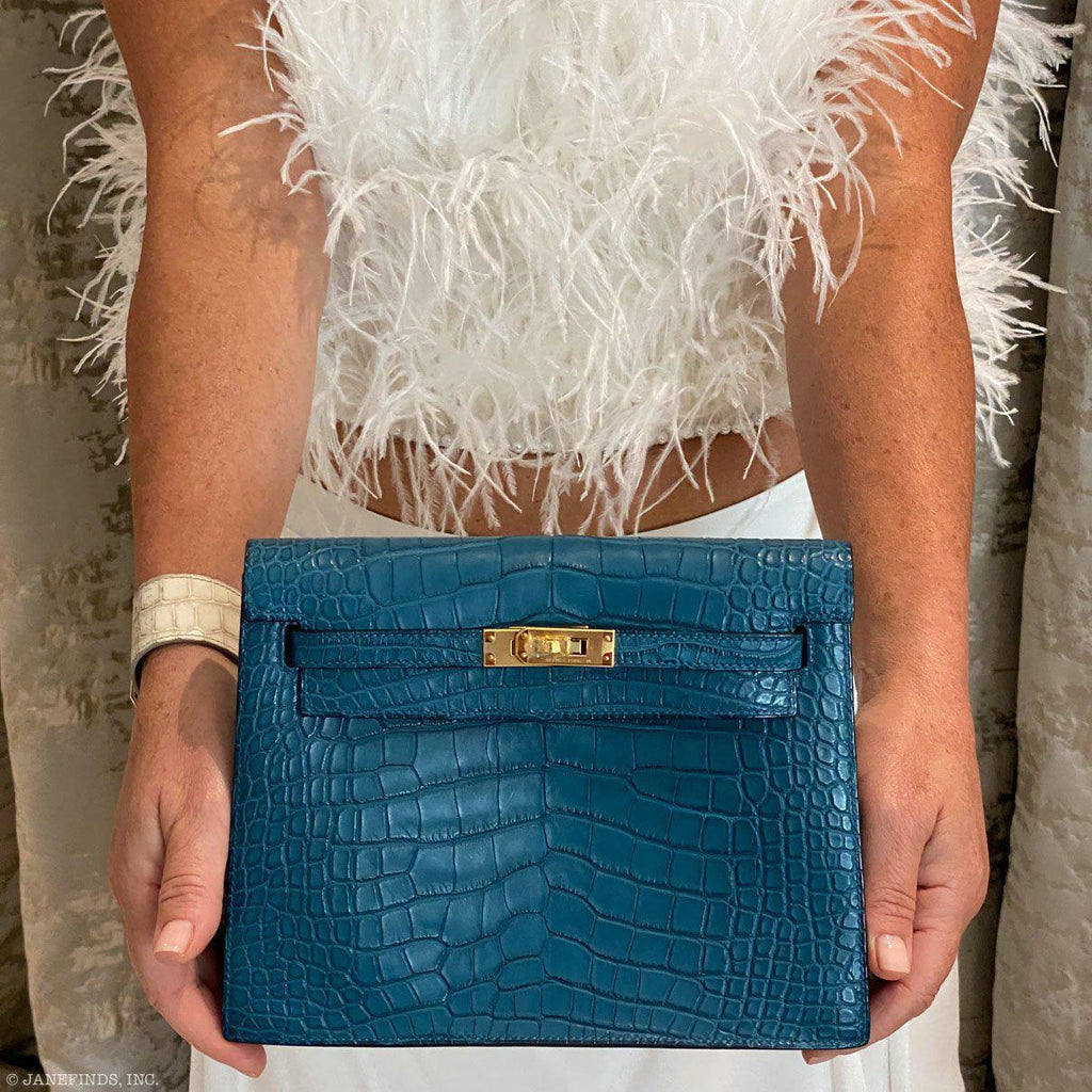 Hermes Kelly Danse Blue Colvert Matte Alligator with Gold Hardware