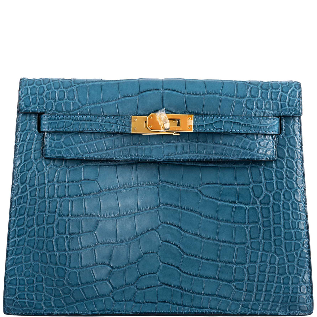 Hermes Kelly Danse Blue Colvert Matte Alligator with Gold Hardware