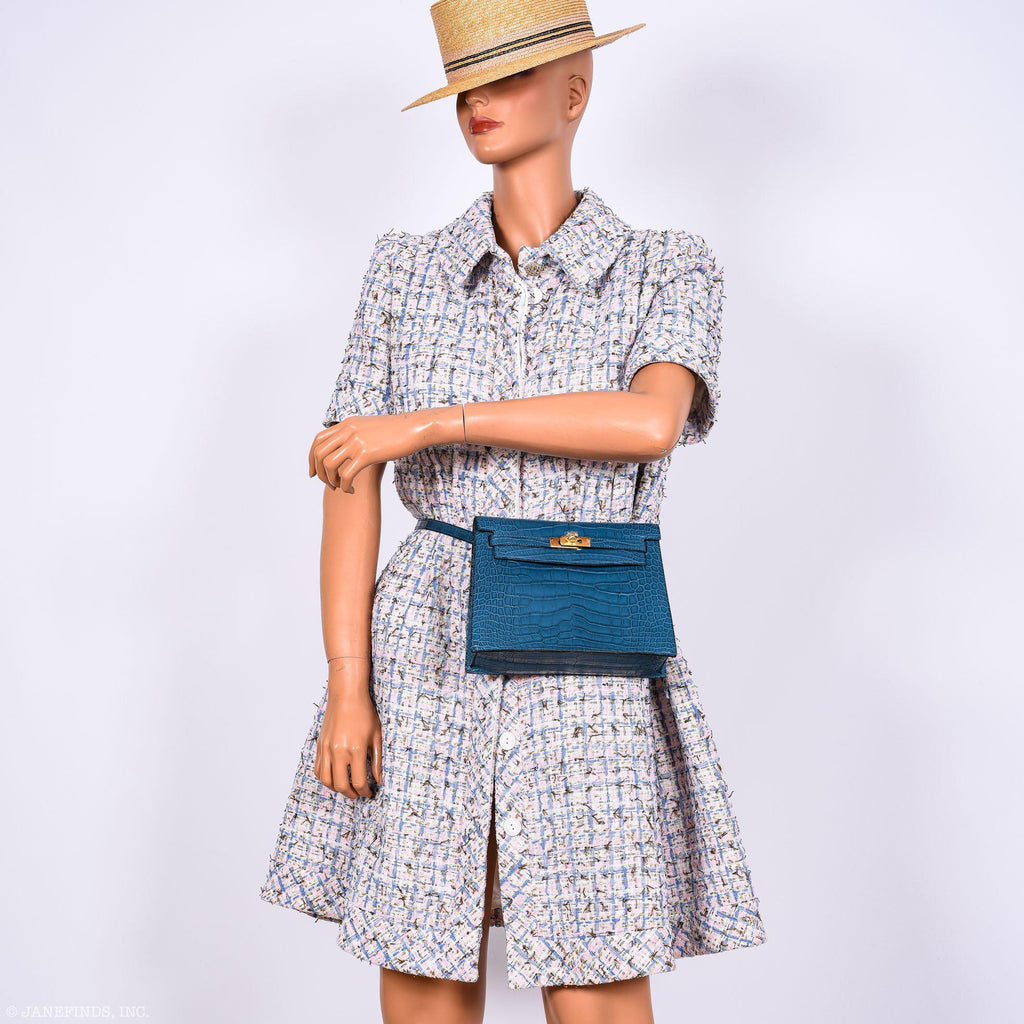 Hermes Kelly Danse Blue Colvert Matte Alligator with Gold Hardware