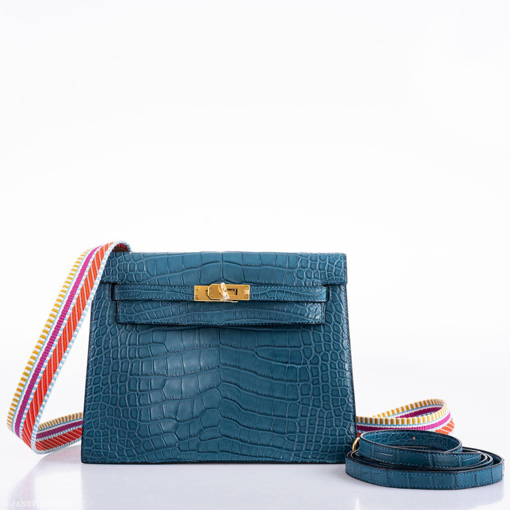 Hermes Kelly Danse Blue Colvert Matte Alligator with Gold Hardware