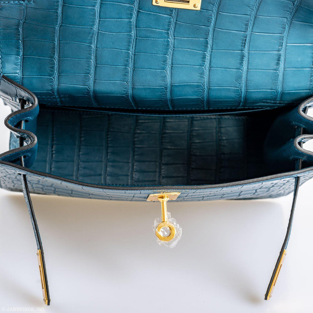 Hermes Kelly Danse Blue Colvert Matte Alligator with Gold Hardware