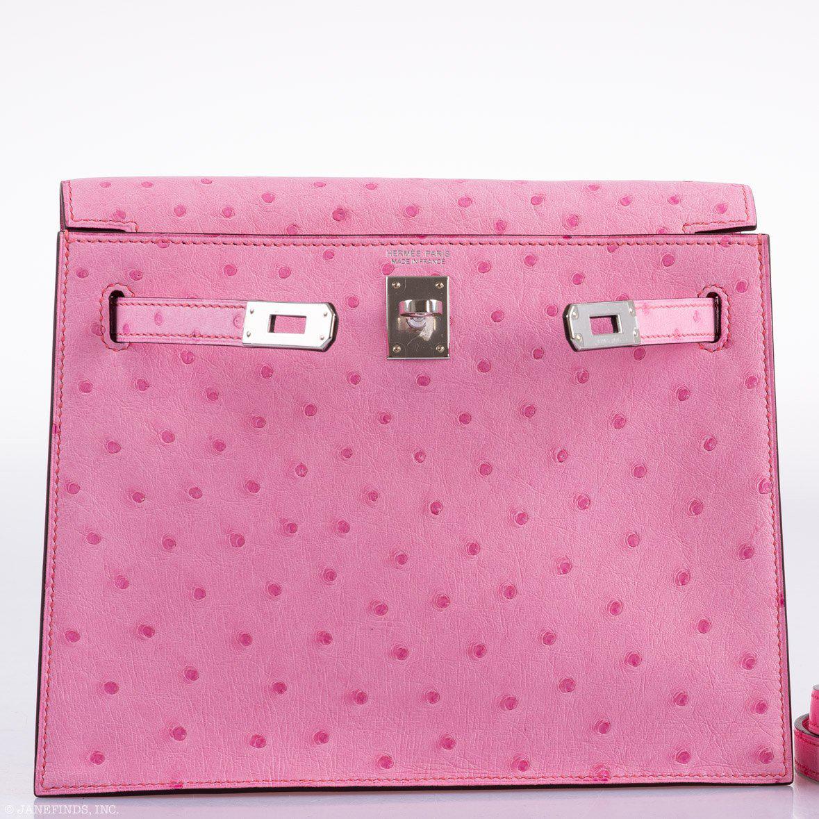 Hermes Kelly Danse II Bubblegum Pink 5P Ostrich Palladium Hardware