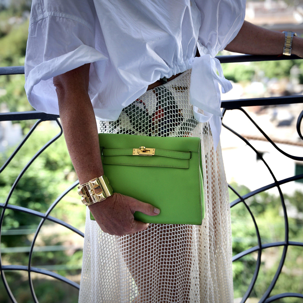 Hermes Kelly Danse II Vert Cru Swift with Gold Hardware