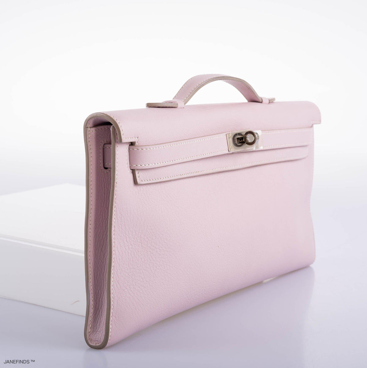 Hermes Kelly Longue Rose Dragee Evergrain with Palladium Hardware