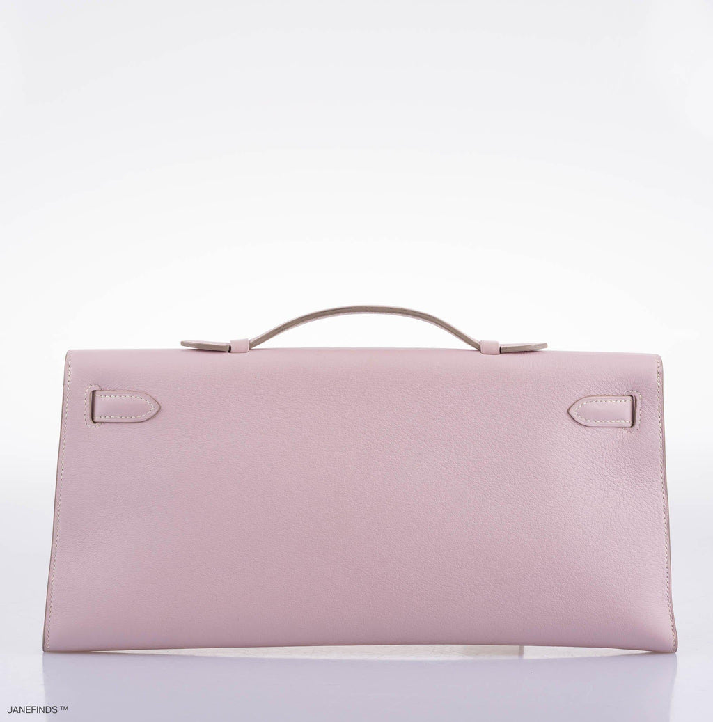 Hermes Kelly Longue Rose Dragee Evergrain with Palladium Hardware