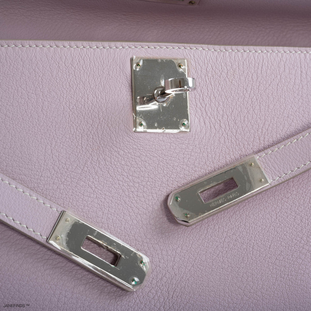Hermes Kelly Longue Rose Dragee Evergrain with Palladium Hardware