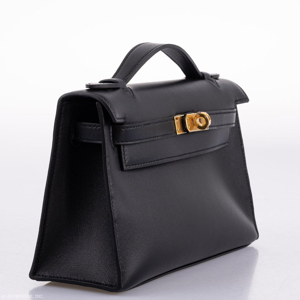 Hermes Kelly Mini Pochette Black Swift leather Gold Hardware