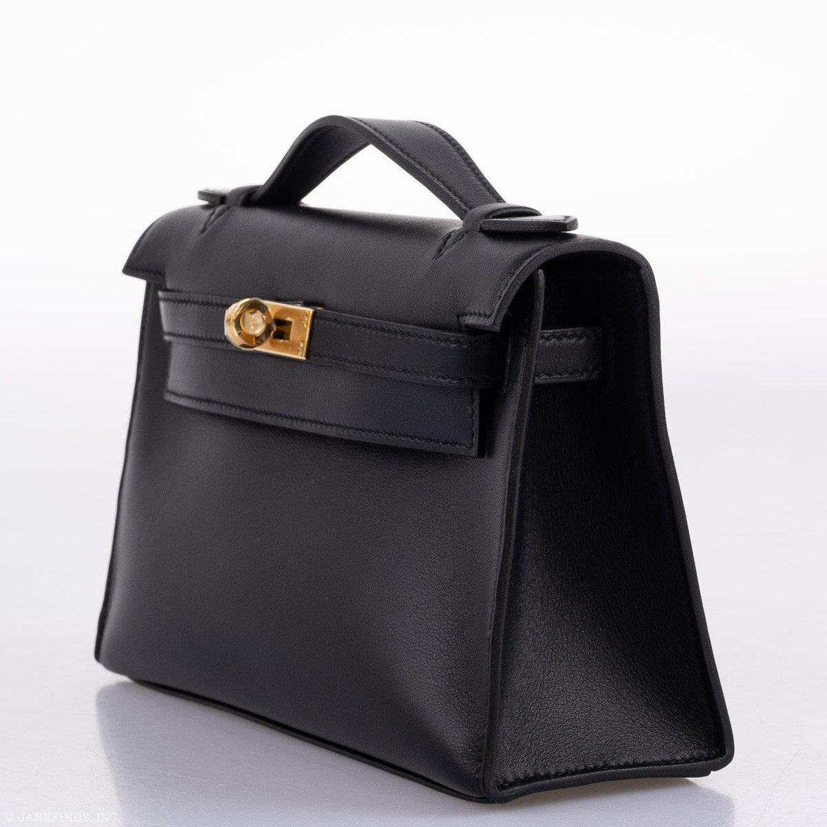 Hermes Kelly Mini Pochette Black Swift leather Gold Hardware