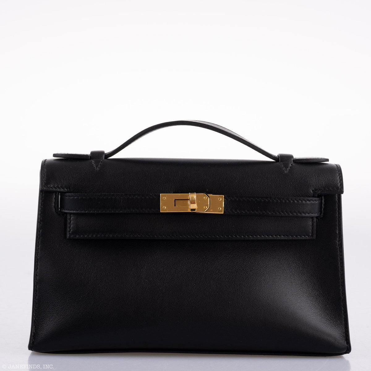 Hermes Kelly Mini Pochette Black Swift leather Gold Hardware