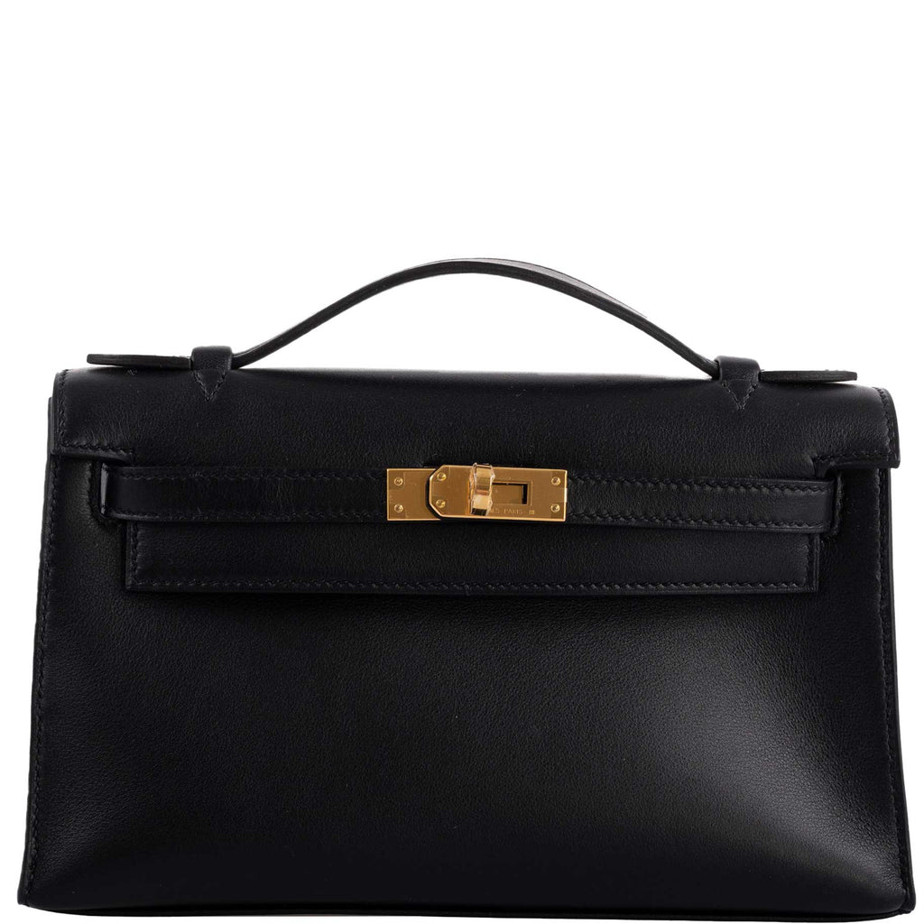 Hermes Kelly Mini Pochette Black Swift leather Gold Hardware