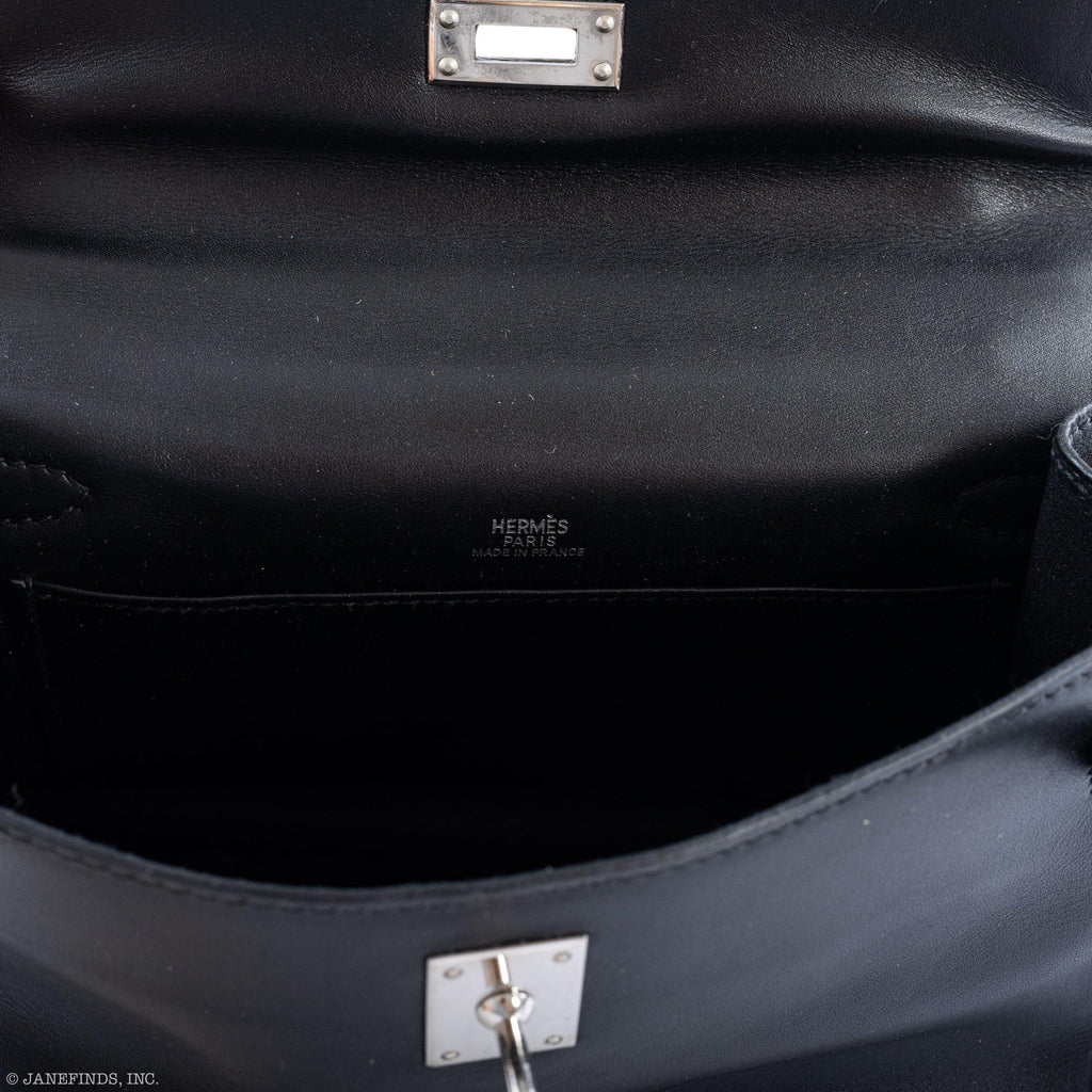 Hermes Kelly Mini Pochette Black Swift with Palladium Hardware