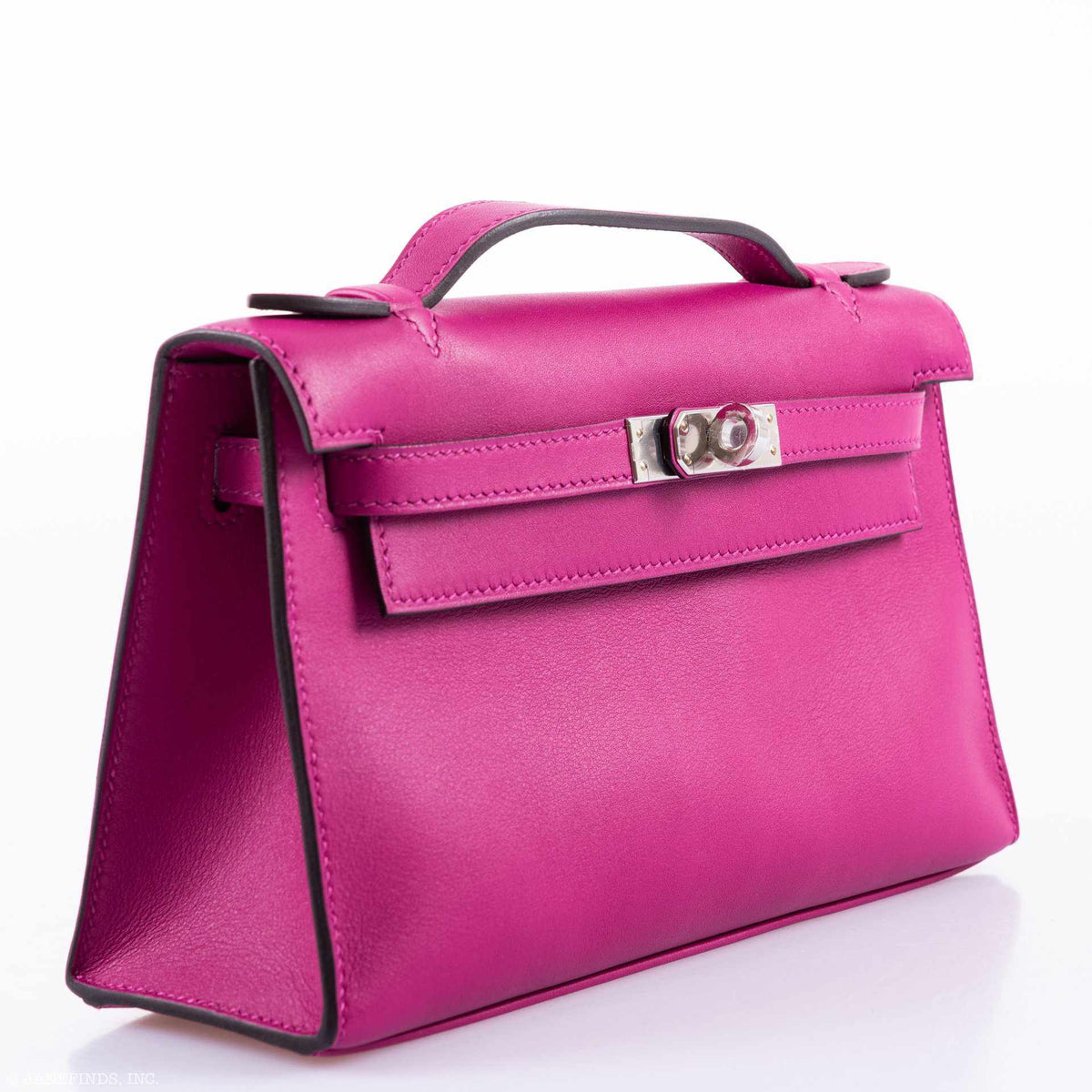 Hermes Kelly Mini Pochette Rose Pourpre Swift Palladium Hardware