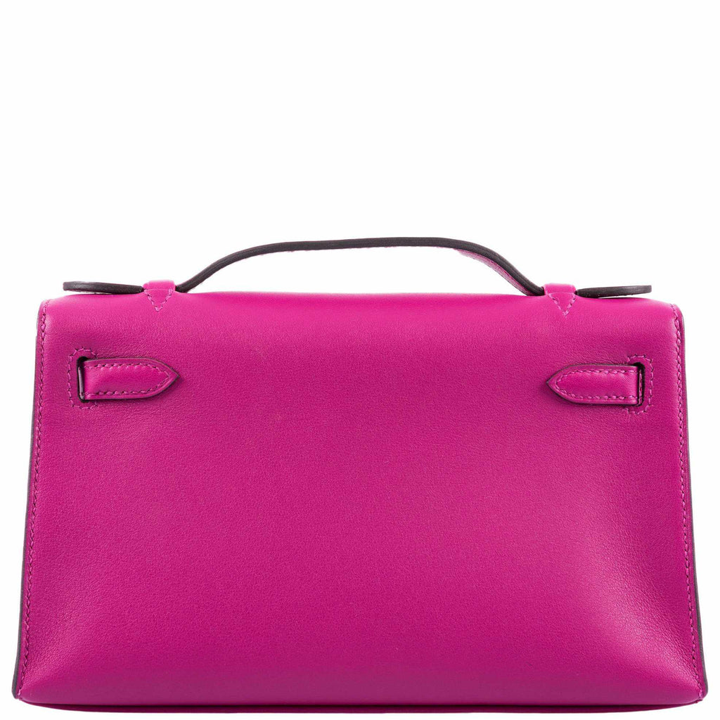 Hermes Kelly Mini Pochette Rose Pourpre Swift Palladium Hardware