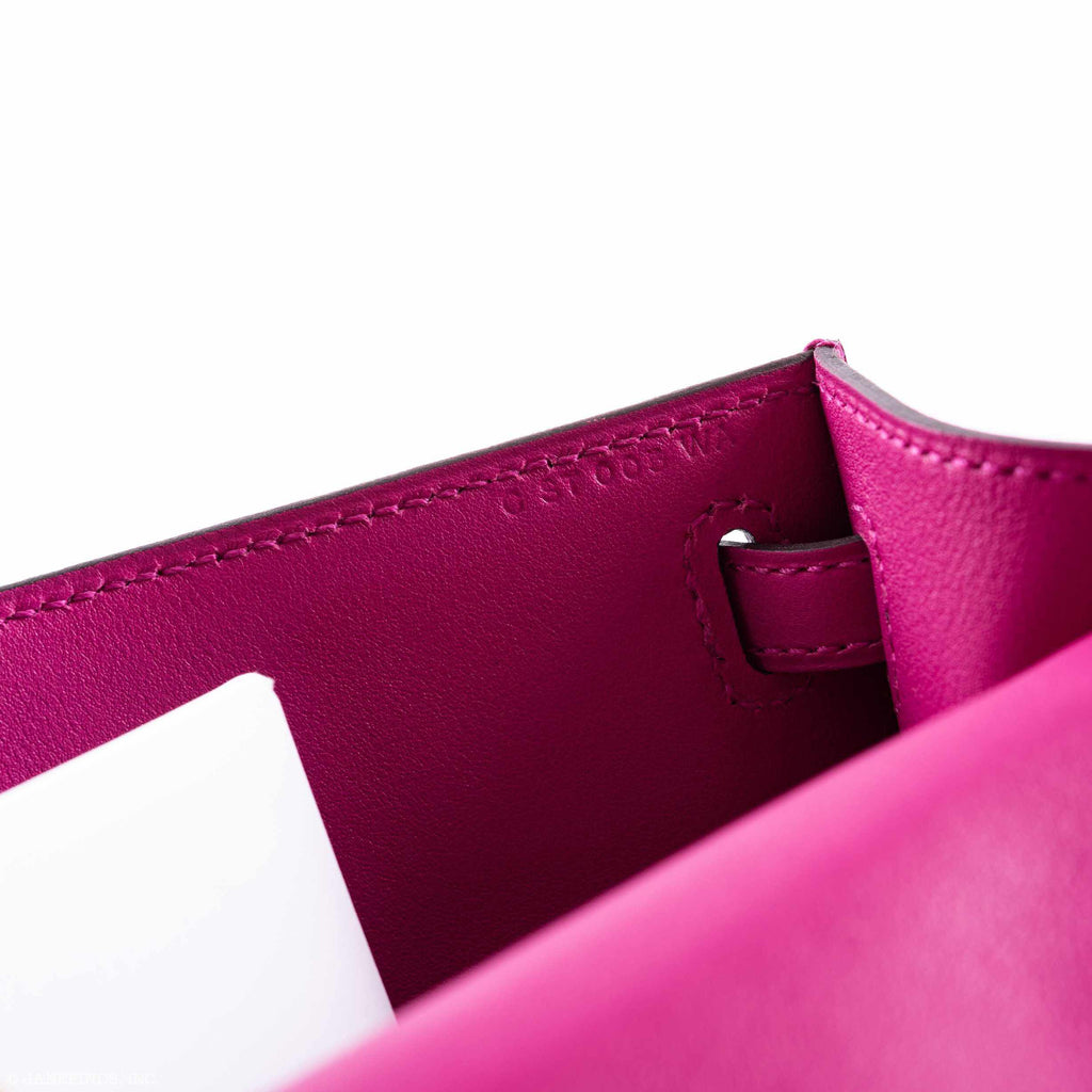 Hermes Kelly Mini Pochette Rose Pourpre Swift Palladium Hardware