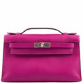 Hermes Kelly Mini Pochette Rose Pourpre Swift Palladium Hardware