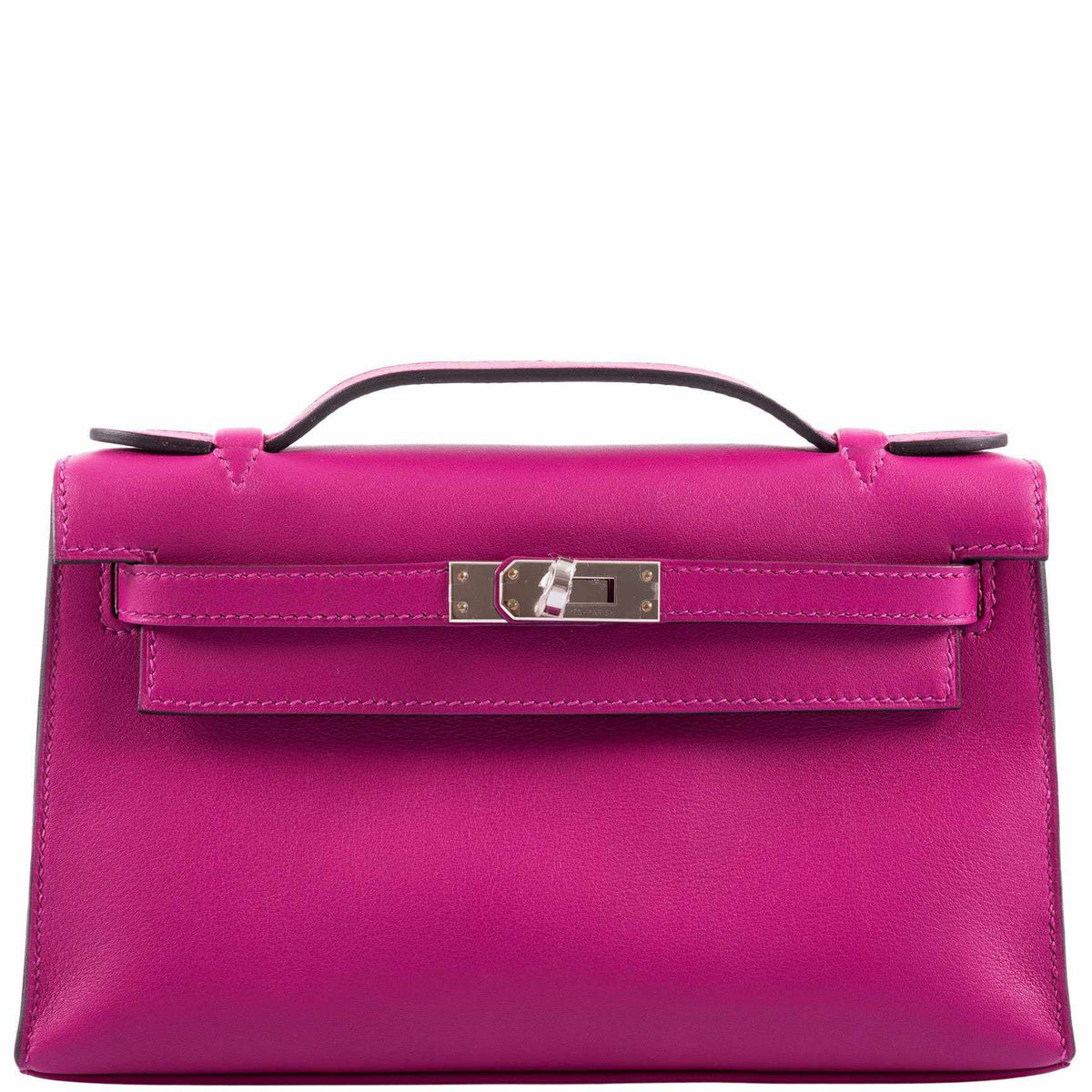 Hermes Kelly Mini Pochette Rose Pourpre Swift Palladium Hardware