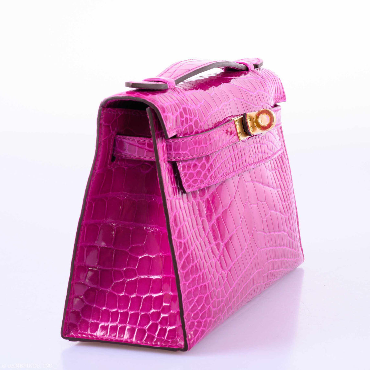 Hermes Kelly Mini Pochette Rose Scheherazade Shiny Alligator Gold Hardware