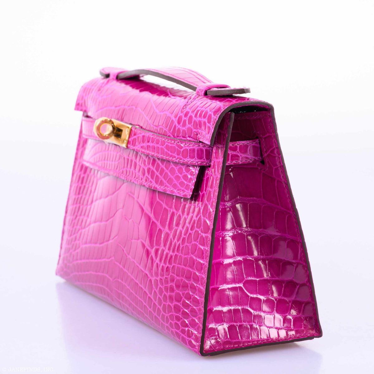 Hermes Kelly Mini Pochette Rose Scheherazade Shiny Alligator Gold Hardware