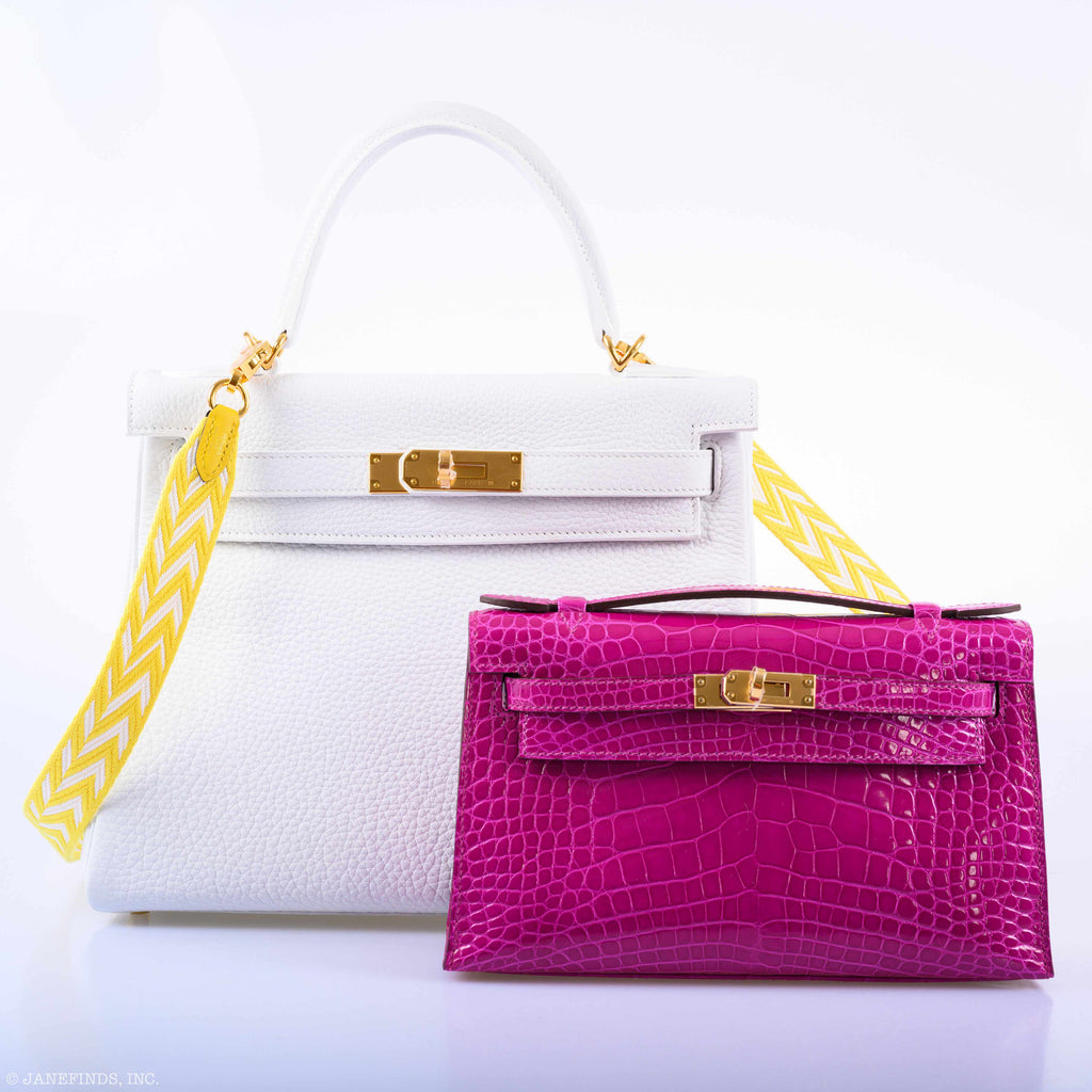 Hermes Kelly Mini Pochette Rose Scheherazade Shiny Alligator Gold Hardware