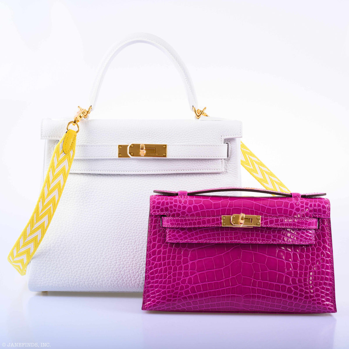 Hermes Kelly Mini Pochette Rose Scheherazade Shiny Alligator Gold Hardware