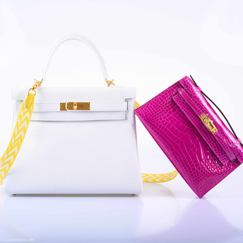 Hermes Kelly Mini Pochette Rose Scheherazade Shiny Alligator Gold Hardware