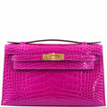 Hermes Kelly Mini Pochette Rose Scheherazade Shiny Alligator Gold Hardware